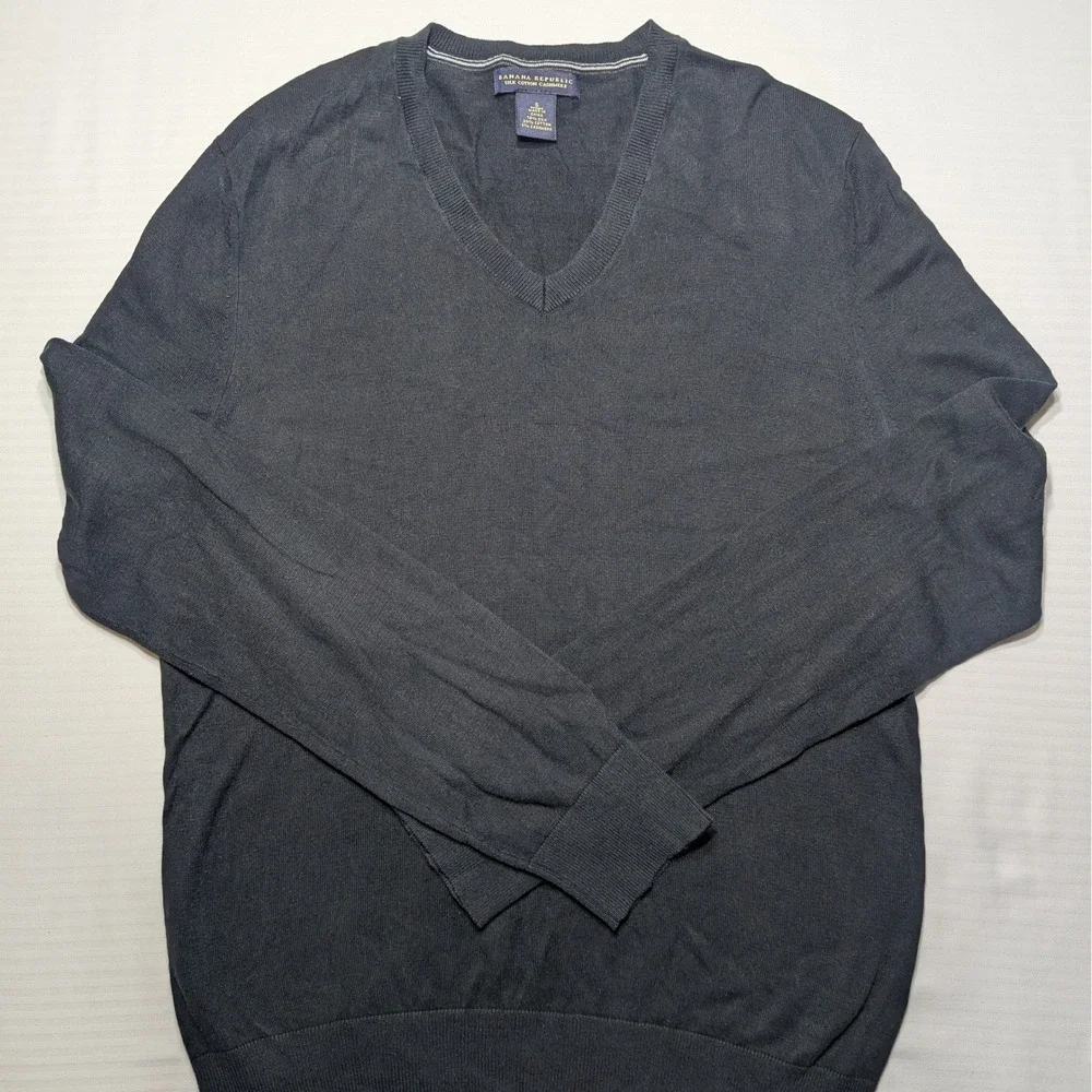 Banana‎ Republic Men S Silk Cotton Cashmere V-Neck Sweater Black